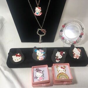 Lot Of 9 Hello Kitty Fashion Jewelry Lot Necklace Bracelet Pins Key Rainbow Pink